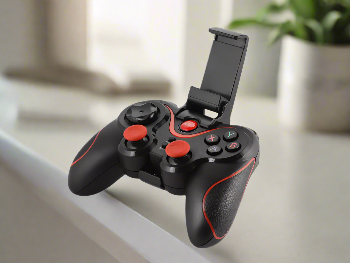 Controller Bluetooth/USB pentru telefon Android/iOS , Zola®, 11x15 cm, negru/rosu Controller Bluetooth/USB pentru telefon Android/iOS , Zola®, 11x15 cm, negru/rosu